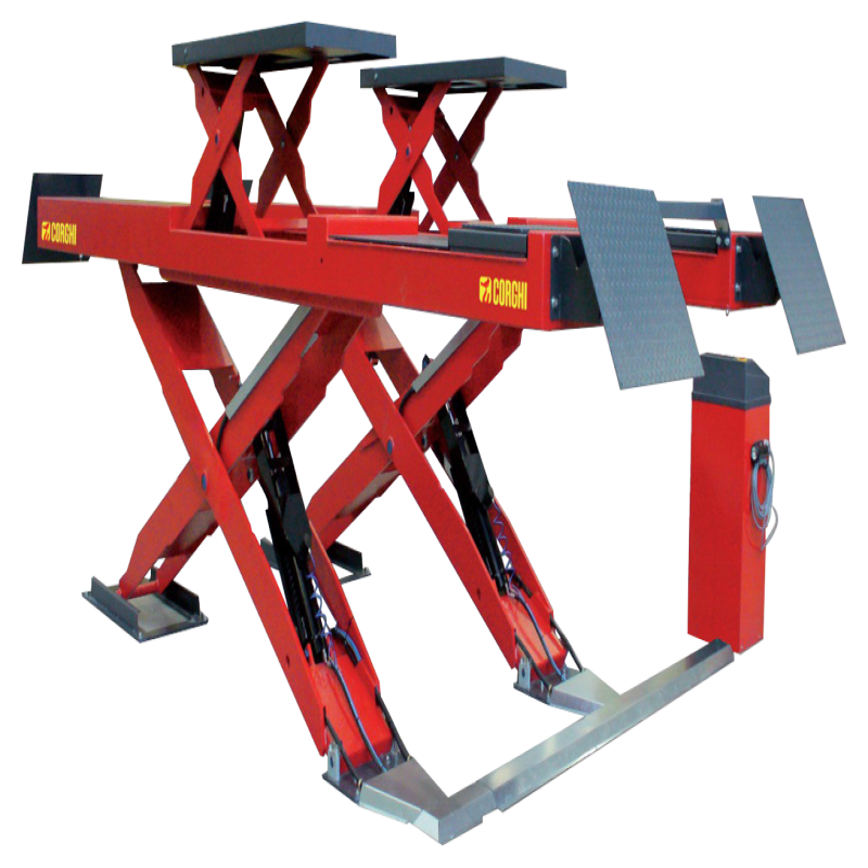 Cầu nâng cắt kéo kiểm tra góc đặt bánh xe 4.3 Tấn, lắp chìm, có bàn nâng phụ, 3 pha, màu đỏ (bao gồm đĩa lái Trung Quốc và bộ phụ kiện)