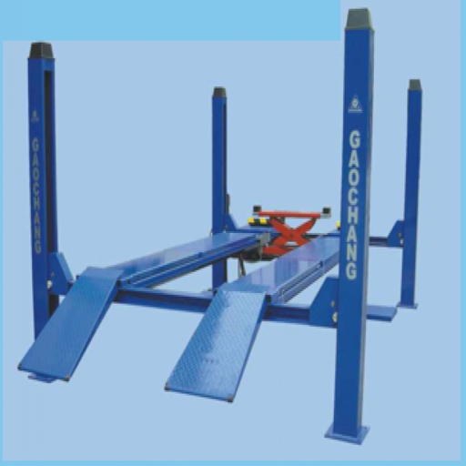 [GC-GC-45F4:01] Cầu nâng 4 trụ 4.5 tấn, kiểm tra góc đặt bánh xe (3 pha, màu xanh RAL 3166, gồm đĩa lái)