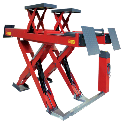 [COGI-ERCOX4300CTLT:11] Cầu nâng cắt kéo kiểm tra góc đặt bánh xe 4.3 Tấn, lắp chìm, có bàn nâng phụ, 3 pha, màu đỏ (bao gồm đĩa lái Trung Quốc và bộ phụ kiện)