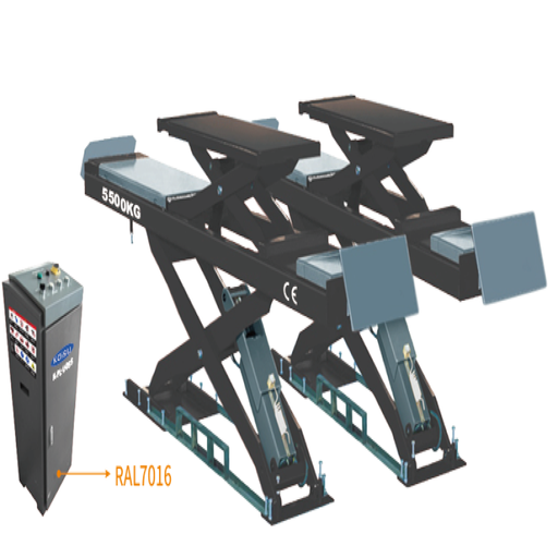 [PULI-KPL-U-D55] Cầu nâng cắt kéo kiểm tra góc đặt bánh xe 5.5 tấn, lắp chìm, có bàn nâng phụ (3 pha , màu xám, chưa bao gồm đĩa lái).
